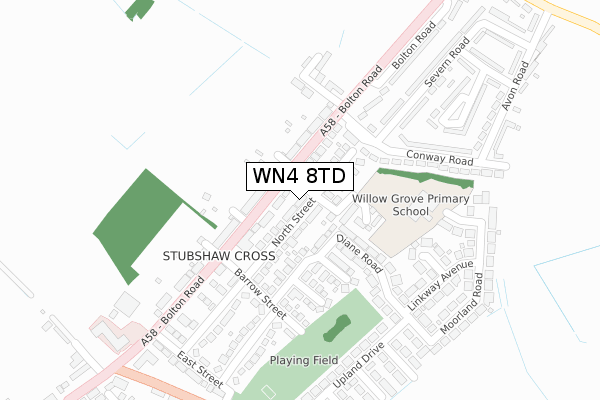 WN4 8TD map - large scale - OS Open Zoomstack (Ordnance Survey)
