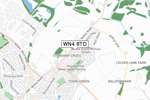 WN4 8TD map - small scale - OS Open Zoomstack (Ordnance Survey)