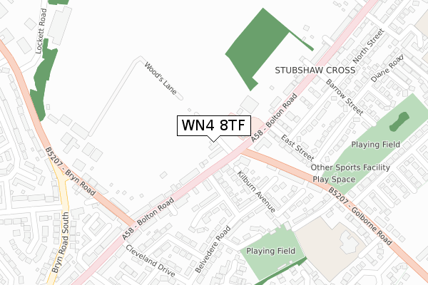 WN4 8TF map - large scale - OS Open Zoomstack (Ordnance Survey)