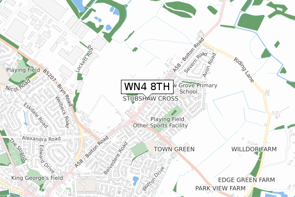 WN4 8TH map - small scale - OS Open Zoomstack (Ordnance Survey)