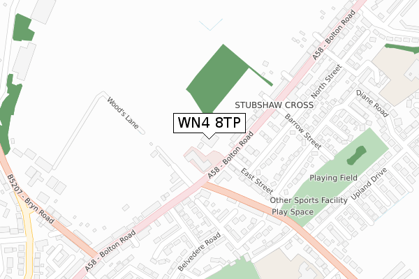 WN4 8TP map - large scale - OS Open Zoomstack (Ordnance Survey)