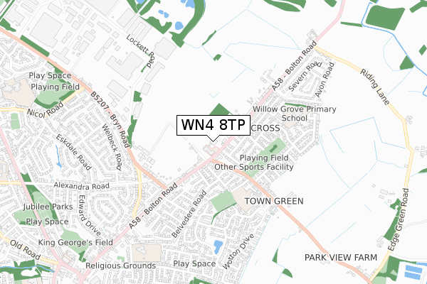 WN4 8TP map - small scale - OS Open Zoomstack (Ordnance Survey)