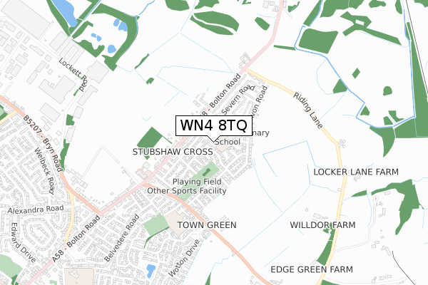 WN4 8TQ map - small scale - OS Open Zoomstack (Ordnance Survey)