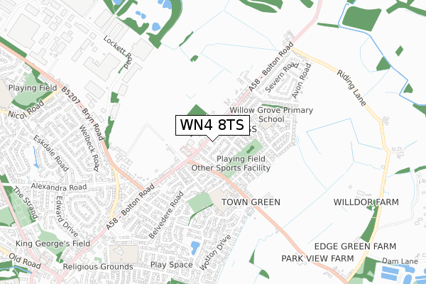 WN4 8TS map - small scale - OS Open Zoomstack (Ordnance Survey)