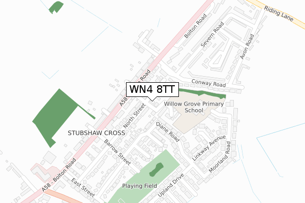 WN4 8TT map - large scale - OS Open Zoomstack (Ordnance Survey)