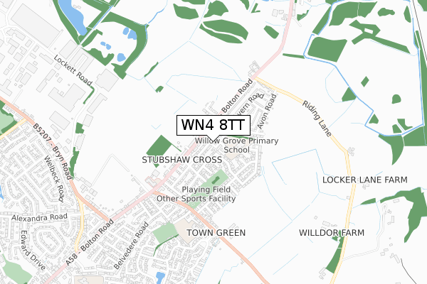 WN4 8TT map - small scale - OS Open Zoomstack (Ordnance Survey)