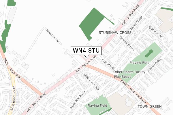 WN4 8TU map - large scale - OS Open Zoomstack (Ordnance Survey)