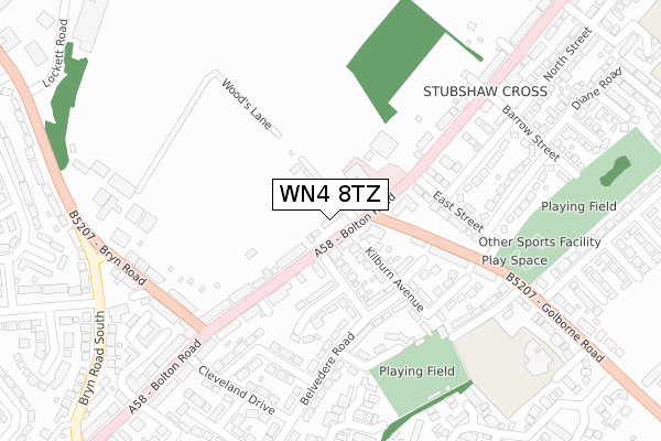 WN4 8TZ map - large scale - OS Open Zoomstack (Ordnance Survey)