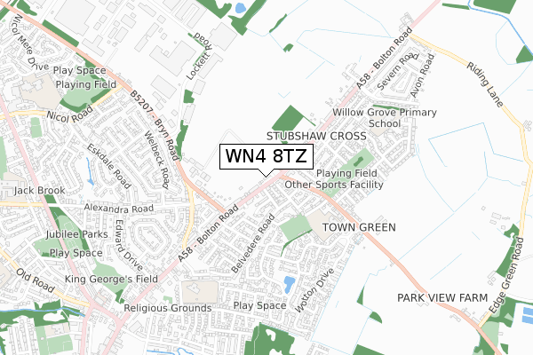 WN4 8TZ map - small scale - OS Open Zoomstack (Ordnance Survey)