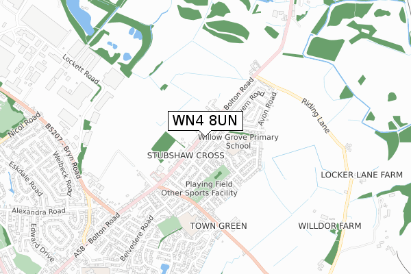 WN4 8UN map - small scale - OS Open Zoomstack (Ordnance Survey)