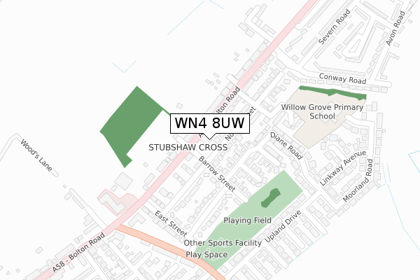 WN4 8UW map - large scale - OS Open Zoomstack (Ordnance Survey)