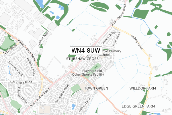 WN4 8UW map - small scale - OS Open Zoomstack (Ordnance Survey)