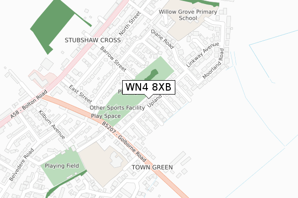 WN4 8XB map - large scale - OS Open Zoomstack (Ordnance Survey)