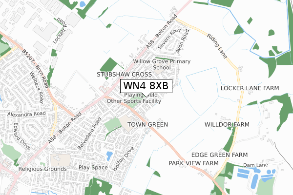 WN4 8XB map - small scale - OS Open Zoomstack (Ordnance Survey)