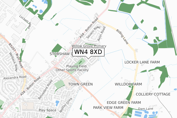 WN4 8XD map - small scale - OS Open Zoomstack (Ordnance Survey)