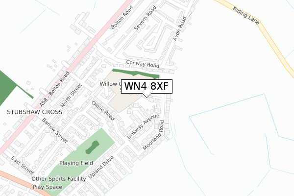 WN4 8XF map - large scale - OS Open Zoomstack (Ordnance Survey)