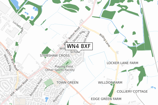 WN4 8XF map - small scale - OS Open Zoomstack (Ordnance Survey)