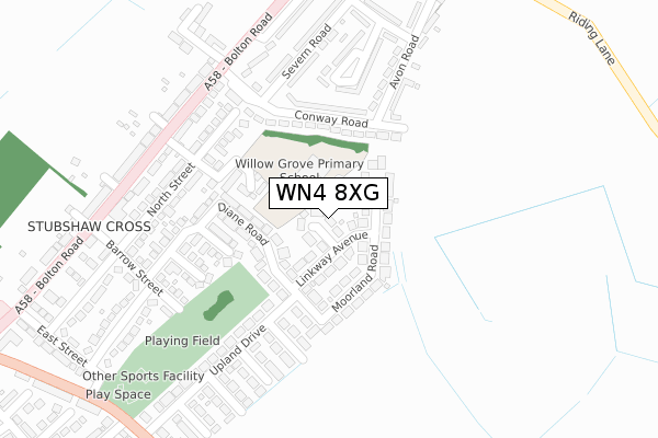 WN4 8XG map - large scale - OS Open Zoomstack (Ordnance Survey)