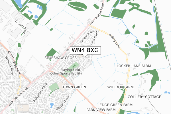 WN4 8XG map - small scale - OS Open Zoomstack (Ordnance Survey)