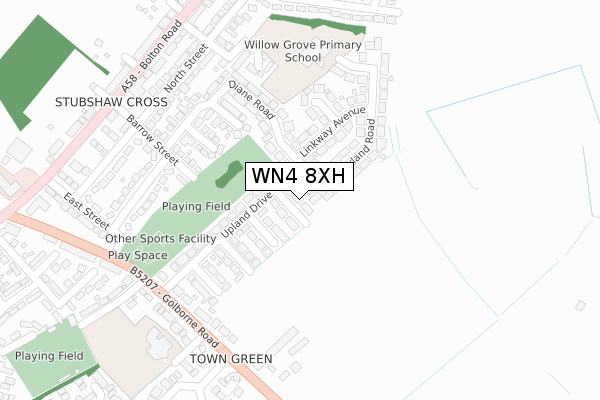 WN4 8XH map - large scale - OS Open Zoomstack (Ordnance Survey)