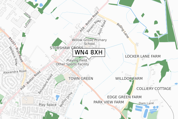 WN4 8XH map - small scale - OS Open Zoomstack (Ordnance Survey)