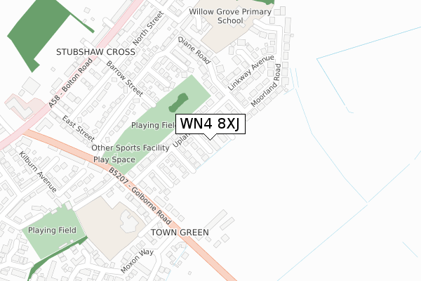 WN4 8XJ map - large scale - OS Open Zoomstack (Ordnance Survey)