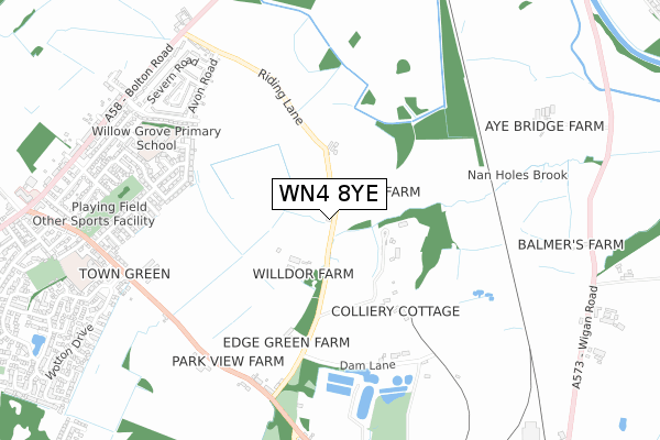 WN4 8YE map - small scale - OS Open Zoomstack (Ordnance Survey)