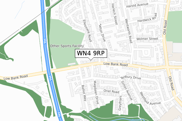 WN4 9RP map - large scale - OS Open Zoomstack (Ordnance Survey)