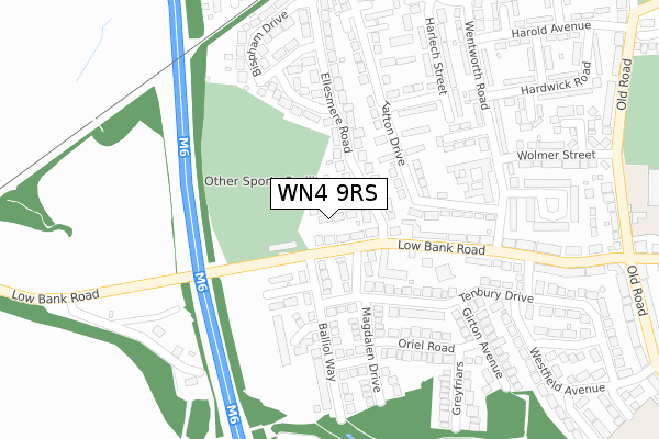 WN4 9RS map - large scale - OS Open Zoomstack (Ordnance Survey)
