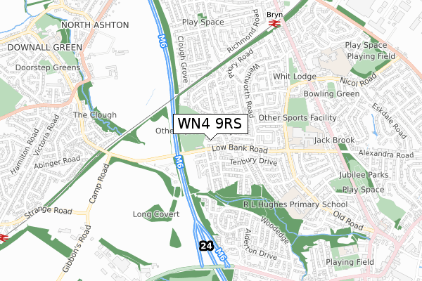 WN4 9RS map - small scale - OS Open Zoomstack (Ordnance Survey)