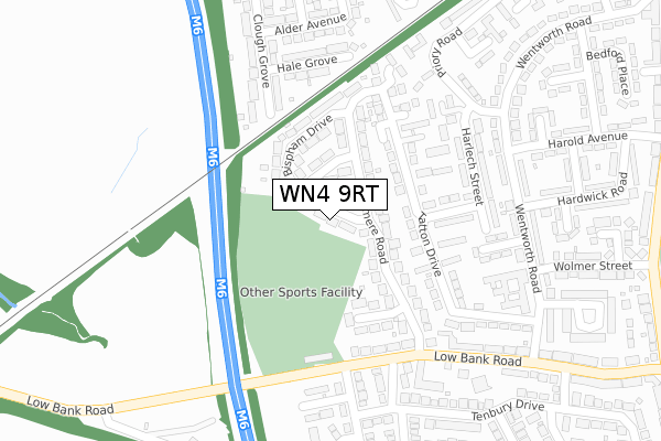 WN4 9RT map - large scale - OS Open Zoomstack (Ordnance Survey)