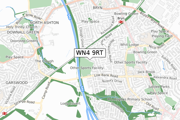 WN4 9RT map - small scale - OS Open Zoomstack (Ordnance Survey)