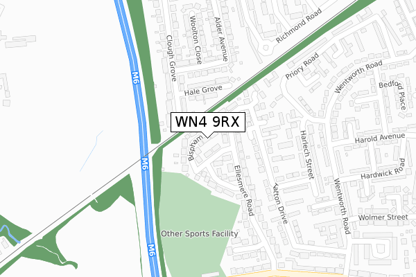 WN4 9RX map - large scale - OS Open Zoomstack (Ordnance Survey)