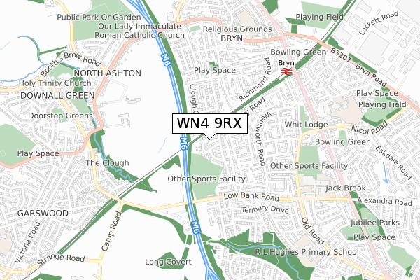 WN4 9RX map - small scale - OS Open Zoomstack (Ordnance Survey)