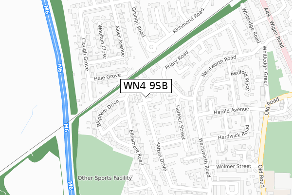 WN4 9SB map - large scale - OS Open Zoomstack (Ordnance Survey)