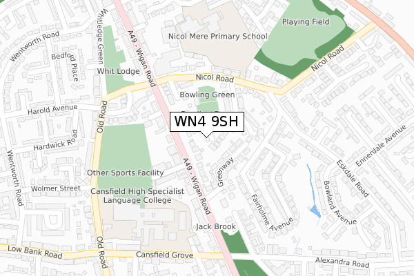 WN4 9SH map - large scale - OS Open Zoomstack (Ordnance Survey)