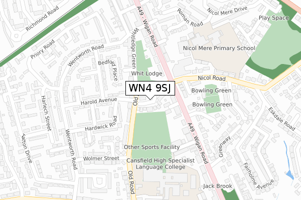 WN4 9SJ map - large scale - OS Open Zoomstack (Ordnance Survey)