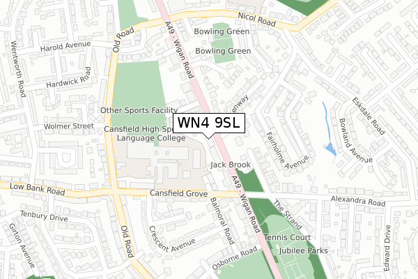 WN4 9SL map - large scale - OS Open Zoomstack (Ordnance Survey)