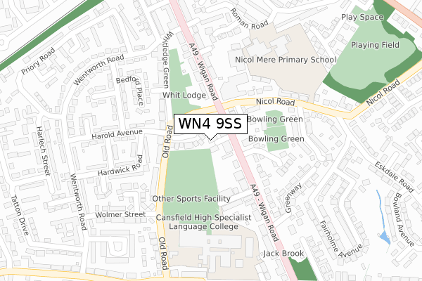 WN4 9SS map - large scale - OS Open Zoomstack (Ordnance Survey)