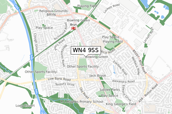 WN4 9SS map - small scale - OS Open Zoomstack (Ordnance Survey)