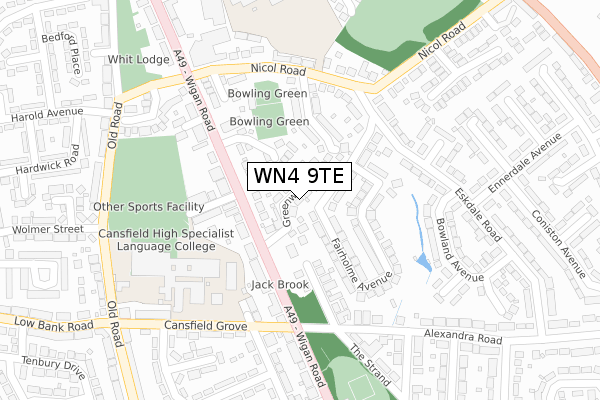 WN4 9TE map - large scale - OS Open Zoomstack (Ordnance Survey) WN4 9TE map - large scale - OS Open Zoomstack (Ordnance Survey)