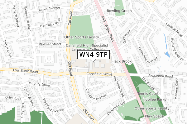 WN4 9TP map - large scale - OS Open Zoomstack (Ordnance Survey)
