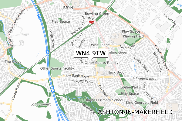 WN4 9TW map - small scale - OS Open Zoomstack (Ordnance Survey)