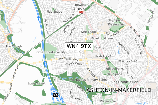 WN4 9TX map - small scale - OS Open Zoomstack (Ordnance Survey)