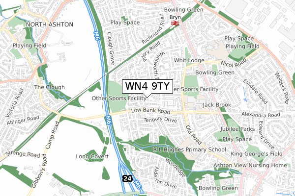 WN4 9TY map - small scale - OS Open Zoomstack (Ordnance Survey)