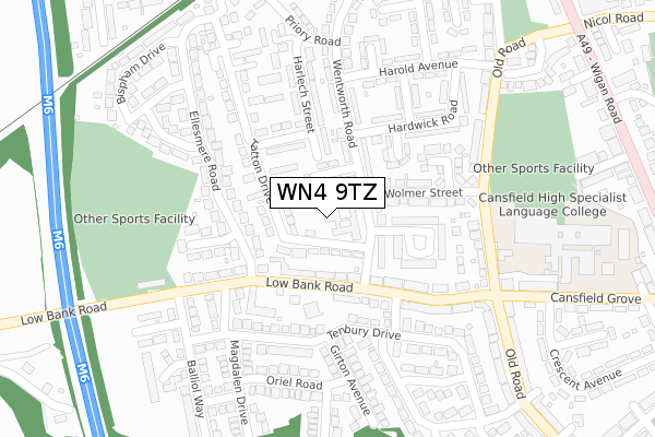 WN4 9TZ map - large scale - OS Open Zoomstack (Ordnance Survey)