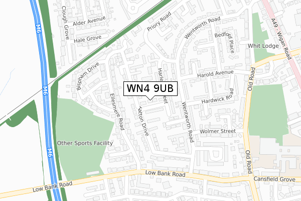 WN4 9UB map - large scale - OS Open Zoomstack (Ordnance Survey)