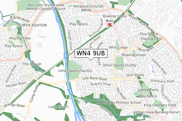 WN4 9UB map - small scale - OS Open Zoomstack (Ordnance Survey)