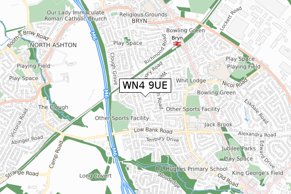 WN4 9UE map - small scale - OS Open Zoomstack (Ordnance Survey)