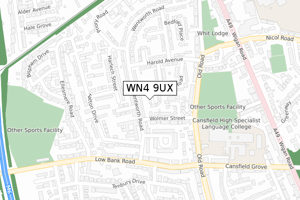 WN4 9UX map - large scale - OS Open Zoomstack (Ordnance Survey)